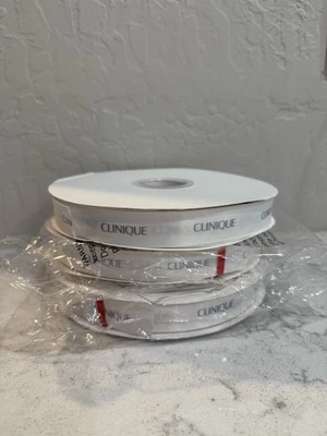 Clinique White Holiday Ribbon Silver Letters 1” Wide Gift Wrap — Pack Of 3 - Image 1 of 3