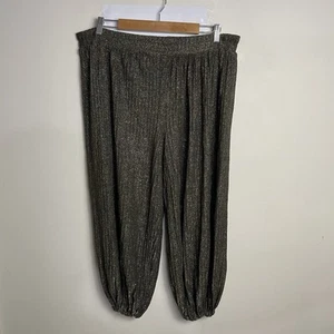 Made In Italy Gold Shimmer Pants Size 16 Womens Wide Leg Cuffed Stretch Italy - Picture 1 of 14