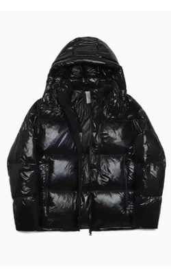  Jaqueta acolchoada unissex preta inverno com capuz, casaco de esqui à prova de vento - Imagem 1 de 4