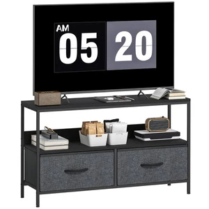 HOMCOM TV Cabinet, TV Console Unit with 2 Foldable Linen Drawers Black - Picture 1 of 11
