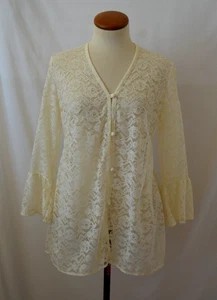 Jantzen M Lace Button Front Swim Cover Up Ivory Sheer Top Vacation Peplum Back - Picture 1 of 7