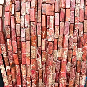 Tubo cuboide rojo claro de 4x13 mm cuentas de jaspe de sedimentos marinos naturales para joyería hágalo usted mismo - Imagen 1 de 6