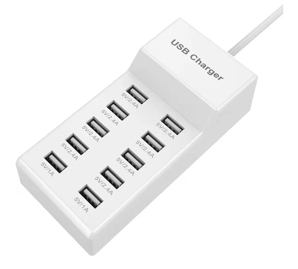 10-Port USB Wall Charger Station with Rapid Charging Auto Detect Technology Safe - Image 1 of 4