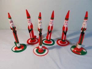6 Vintage handgefertigte dünne Weihnachtsmann-Kerzenständer aus Kunststoff Leinwand & Garn Weihnachtsdeko - Bild 1 von 9