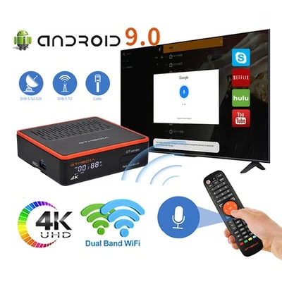 4K Android Smart TV Box Sat DVB-T/T2 WLAN Streaming Player mit Sprachsteuerung - Bild 1 von 4