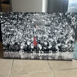 Michael Jordan Poster Game Winning Shot Black And White Canvas 36" x 24" - Picture 1 of 6
