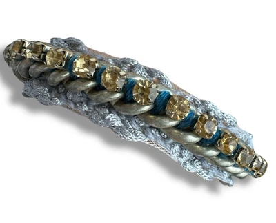 Pulsera Ann Taylor Loft Cristales de Topacio Facetados Cadena de Eslabones de Metal Tela Trenzada Foto 1 de 4