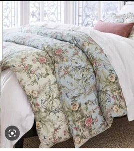 Copripiumino matrimoniale e federe Pottery Barn Marlena reversibile blu panna - Foto 1 di 8