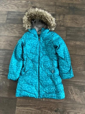 Lands End Puffer Coat Girl Sz M 8 Fleece Fur Lined Primaloft Hood Long Blue - Image 1 of 4