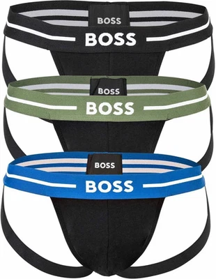 Correa deportiva Hugo Boss. Paquete de 3 grandes verdes, azules y negros de algodón negro elástico audaz Foto 1 de 4