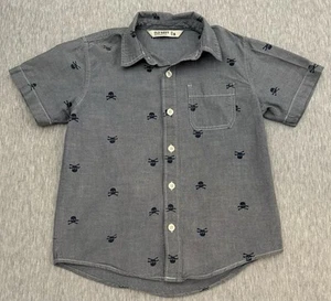 Boy's Super Cool Gray/Blue Skull & Cross Bones Button Shirt By Old Navy, Size S - Picture 1 of 5