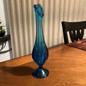 Vintage MCM Wikinger Glas 9" Mini Epic 5 Blütenblätter geschwungen türkis Vase atemberaubend - Bild 1 von 16
