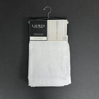 Ralph Lauren 52 x 96 Blanco Lino Espiga Blackout Ventana Cortinas Pestaña Trasera Foto 1 de 4