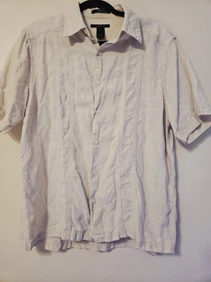 Claiborne Mens Linen M Short Sleeve Button Down Beige Dress Shirt Casual Beach - Image 1 of 4