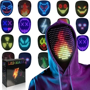 Led Mask with Gesture Sensing, Light up Face Transforming Mask for Halloween Xma - Picture 1 of 12