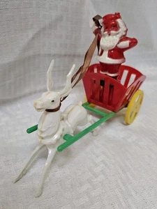 Vintage Weihnachten Hartplastik E. Rosen Weihnachtsmann im Wagen gezogen von Rentier  - Bild 1 von 7