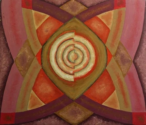 ABSTRACT GEOMETRIC SHAPES Acrylic Painting On Board  c1960 - Picture 1 of 7