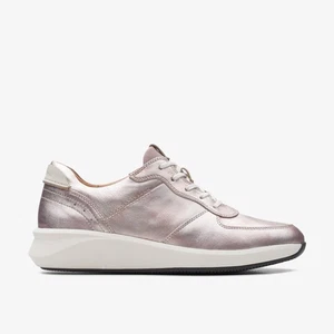 Clarks Mujer Un Rio Sprint Platino Entrenadores Cuero Deportes - Imagen 1 de 6