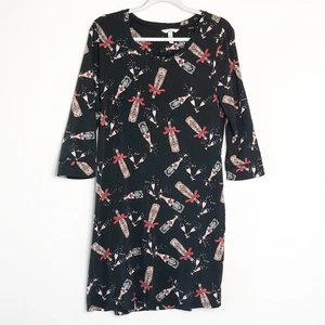 Soma Size Medium Sleep Shirt Medium Champagne Print Black Soft PJ Pajama  - Picture 1 of 5