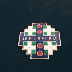 Rare Vtg Jerusalem Holy Land Brass Enamled Cross Refrigerator Magnet - Picture 1 of 8