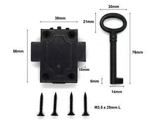 Antiquitäten Stil Schloss & Schlüssel Set schwarz verzinkt mit Befestigungen Schlösser L/R Pack 1/2 - Bild 1 von 11