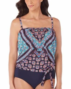 Swim Solutions Womens Pattern Play Printed Side-Tie TANKINI TOP - Picture 1 of 7
