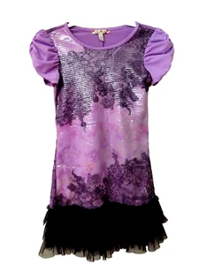 Vestido tejido para niñas sin palabras talla 7-8 violeta estampado de encaje paletas falda en capas - Imagen 1 de 4