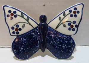 DECORAZIONE FARFALLA CERAMICA LUCIDA VINTAGE 4,5" X 3,5" DESIGN PUNTO BLU - Foto 1 di 6
