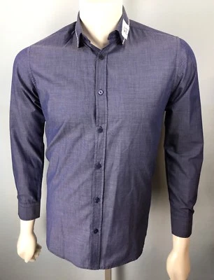 Camisa Para Hombres Acero y Jalea Pequeña Azul Sólido Micro Color Cambio Blanco Geo Trim Foto 1 de 4