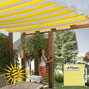 Seilspannmarkise creme gelb ca. 270x275 cm Pergola Komplett Set mit 20 Laufhaken - Bild 1 von 12