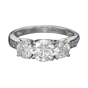 2 1/4 CT Amazing Three-Stone Diamond Engagement Ring Round H/SI2 14K White Gold - Picture 1 of 2