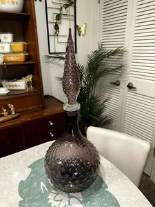 25” Vintage MCM Empoli Purple Bubble Decanter Genie Bottle W/ Stopper - Picture 1 of 10