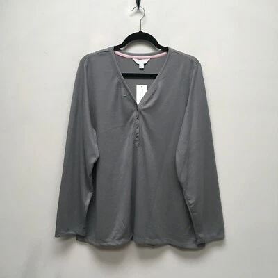 Nuevo pijama Charter Club para mujer tejido suave Henley manga larga cuello en V gris 2XL Foto 1 de 4