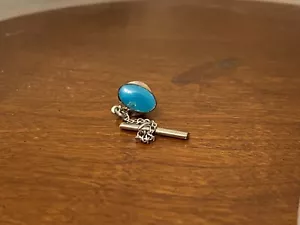 Tie Tack With Blue Glass Vintage Tie Pin Silver Mount - Picture 1 of 1