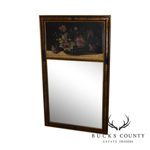 Quality Black & Gold Frame Trumeau Mirror with Hand Painted Flowers Cover