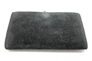 Black Leather Bifold Vintage Style Frame Wallet Kisslock - Picture 1 of 8