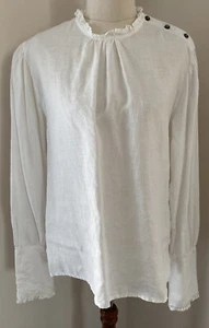 Rowie The Label White Linen Long Sleeve Ruffle Top Sz L EC - Picture 1 of 7
