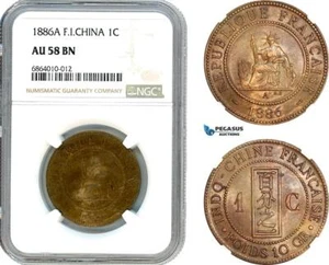 AI810, French Indo-China, 1 Centime 1886 A, Paris Mint, NGC AU58BN - Picture 1 of 1