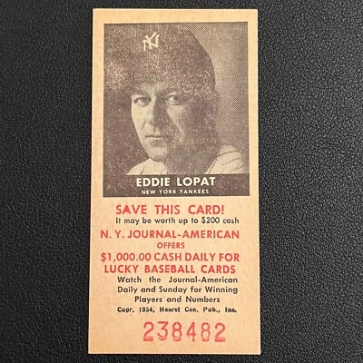 1954 NY Journal-American Eddie Lopat New York Yankees Schedule EX+ crease-free! - Image 1 of 2