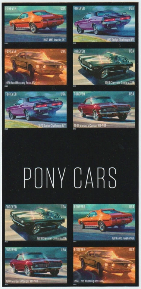 USA Sc. 5719b (F) Pony Cars 2022 MNH H gutter block ***NO DIE CUTS*** - Image 1 of 1
