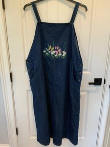 WESTBOUND II Womens Plus Size 3X Blue Denim Embroidered Floral Overall Dress - Picture 1 of 5