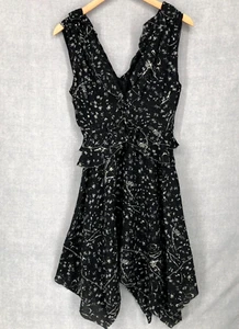 Derek Lam Dress Women 2 Black 100% Silk Sleeveless Ruffled V-neck Classic Boho - Picture 1 of 14