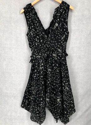 Vestido Derek Lam Mujer 2 Negro 100% Seda Sin Mangas Volantes Cuello en V Clásico Boho Foto 1 de 4