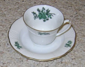VA Portugal DEMITASSE PORCELAIN CUP & SAUCER Green Florals, Nice! FREE Shipping! - Picture 1 of 4