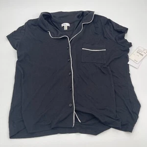 Nordstrom Rack Womens Pajama Top Medium Black Short Sleeves Button Front Sleep - Picture 1 of 10