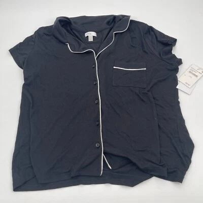 Top de pijama Nordstrom Rack para mujer mediano negro mangas cortas botón delantero dormir Foto 1 de 4
