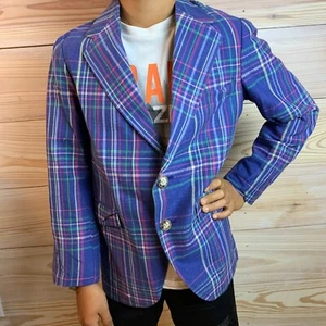 Vtg 70s GANT Indian Madras Pastel Suit Jacket Kids Boys 10 Windowpane Plaid Prep - Picture 1 of 15