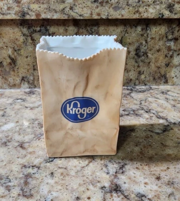 Kroger Paper Bag Brown Planter Vase Fine Porcelain Advertising - Image 1 of 4