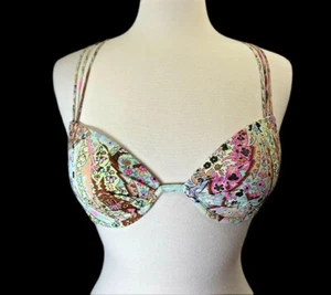 Costume da bagno bikini Victoria's Secret top 34B ferretto pushup tessuto schiena multicolore - Foto 1 di 10