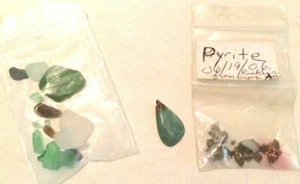 Mixed lot of Sea Glass & Pyrite Stones from Arizona Two Small Bags 1 Jade Drop - Picture 1 of 4